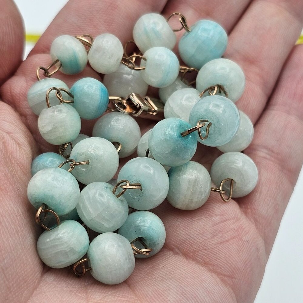 Vintage Seafoam Green Blue White Ombre Glass Station Beaded Necklace Fairycore